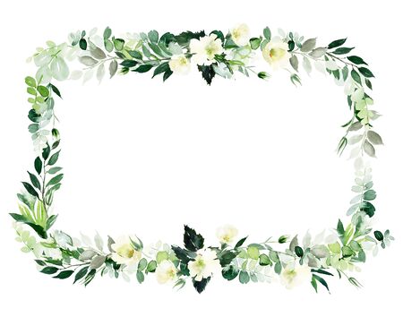 Wedding invitation, greeting card, watercolor painting with plant elements on a white background in modern style.の写真素材