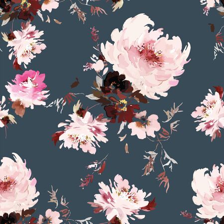 Seamless watercolor vector pattern with peonies.のイラスト素材