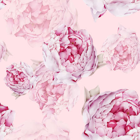 Seamless pattern with peonies in a gentle range, flowers in watercolor styleの写真素材
