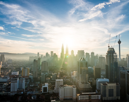 View of the amazing Kuala Lumpur skyline with the Petronas Towers in Malaysia at sunrise  dawn.の写真素材