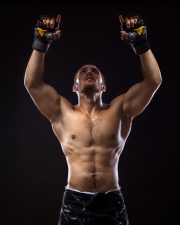 Happy Winning MMA Fighter On Ringの写真素材