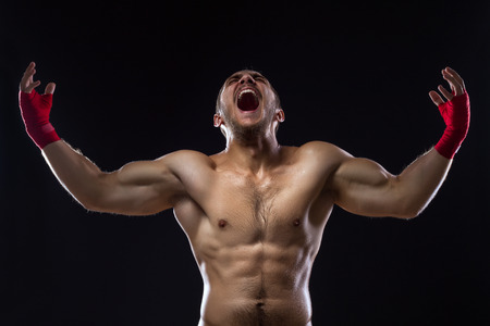 Happy Winning MMA Fighter On Ringの写真素材