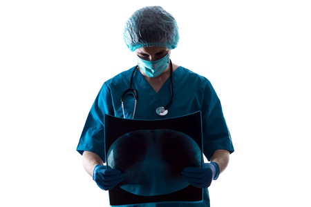 Man Doctor Surgeon With X-ray Isolated On White Backgroundの写真素材