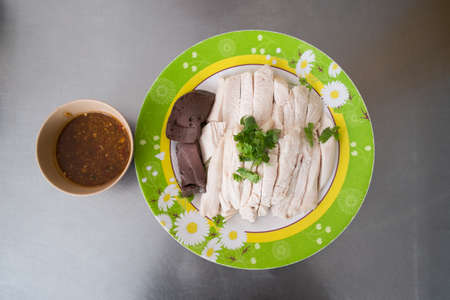 Sliced Hainan-style chickenの写真素材