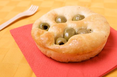 flat bread made with oliveの写真素材