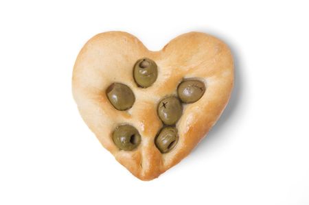 Heart Shaped Flat Bread with Oliveの写真素材