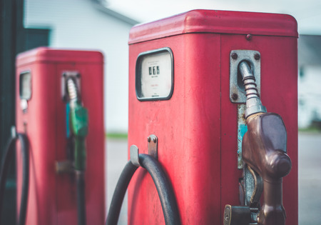 A piece of Americana. Classic vintage red fuel pumps.の写真素材
