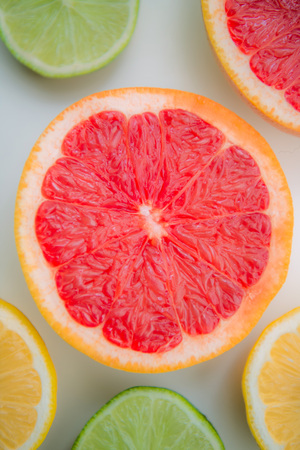 Grapefruits, lemons and limes.の写真素材