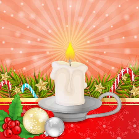 Christmas candle with branches and decoration のイラスト素材