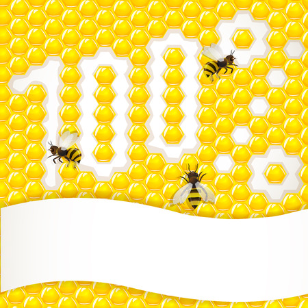 Honeycombs background with bee のイラスト素材