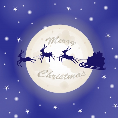 Santa sleigh over moon background のイラスト素材