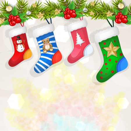 Christmas socks over branches decoration のイラスト素材