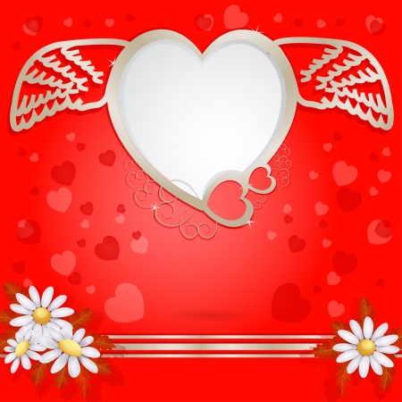 Golden heart with wings and flowerのイラスト素材