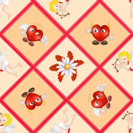 Pattern with cupid and flowers のイラスト素材