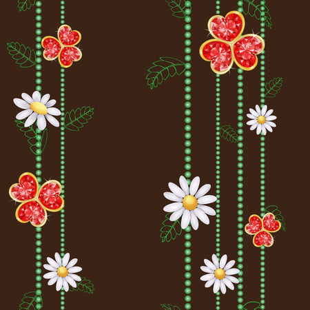 Pattern with flowers and red diamond heartsのイラスト素材