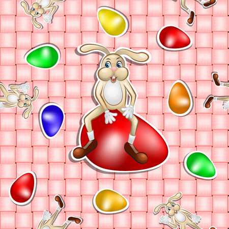 Easter pattern with egg and rabbit over basket backgroundのイラスト素材