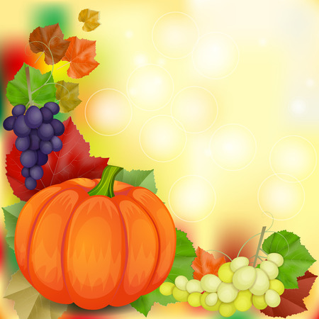 Autumn card with grapes and pumpkinのイラスト素材