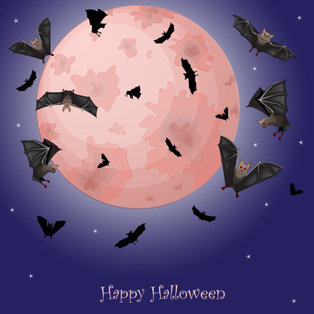 Bats flying in the night with a full moonのイラスト素材
