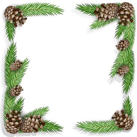 Pine cone with branch and snowflakesのイラスト素材