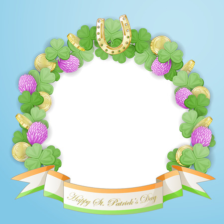 Gold coins on clover background with place for textのイラスト素材