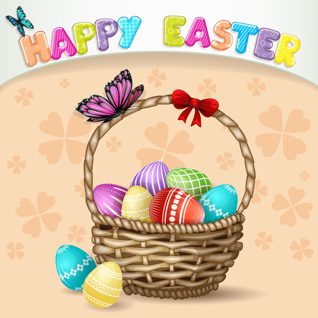 Easter background with Easter eggs and butterflyのイラスト素材