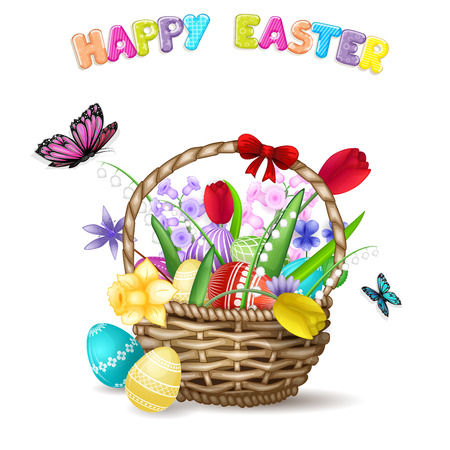 Easter Basket with spring flowersのイラスト素材