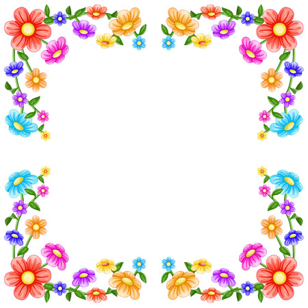 Colorful flowers frameのイラスト素材