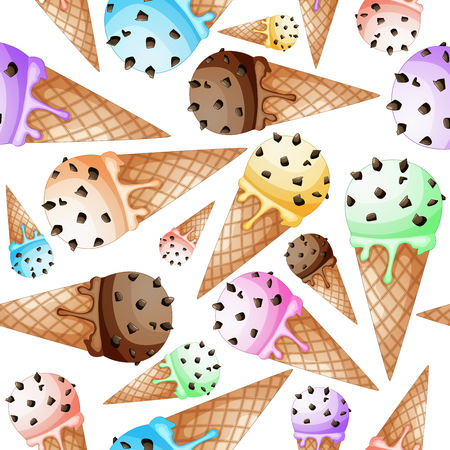 Ice cream in wafer cone patternのイラスト素材