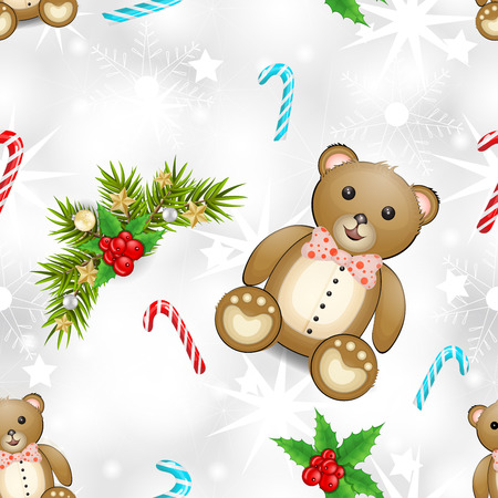 Christmas pattern with teddy bearの写真素材