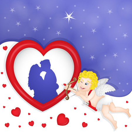 Cupid with heart frameの写真素材