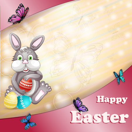 Easter Bunny and butterfliesの写真素材