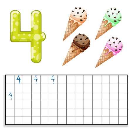 Number 4 with four ice creamのイラスト素材