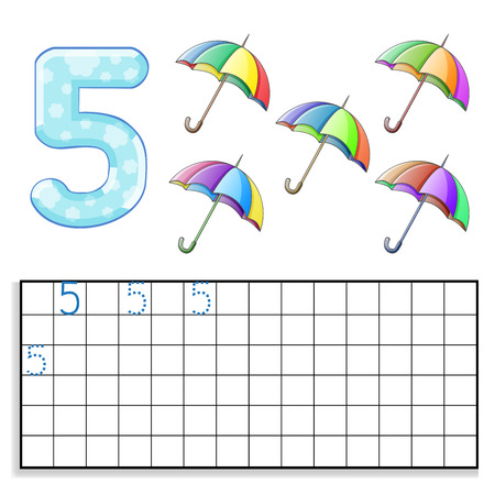 Number 5 with five umbrellasのイラスト素材