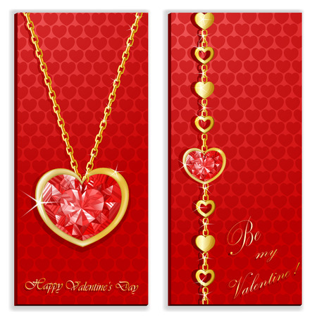 Diamond heart with golden chains cardのイラスト素材