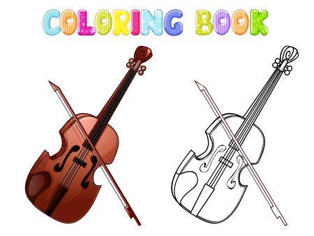 Coloring violin isolated on white. Vector illustration.のイラスト素材