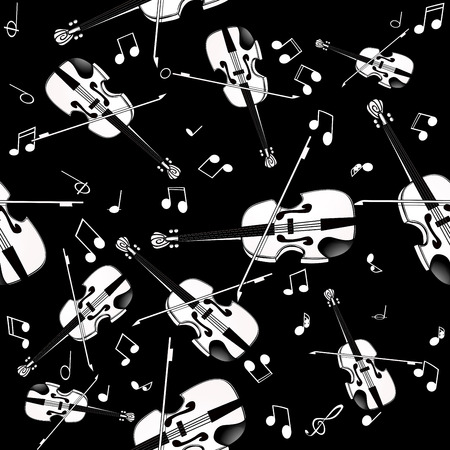 Seamless pattern of violin on black background.のイラスト素材