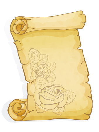 Parchment with graphic roses isolated on whiteのイラスト素材