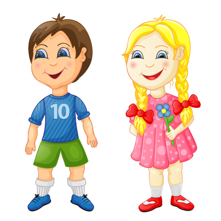 Preschool boy and girl isolated on whiteのイラスト素材