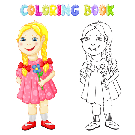 Coloring happy girl isolatedのイラスト素材