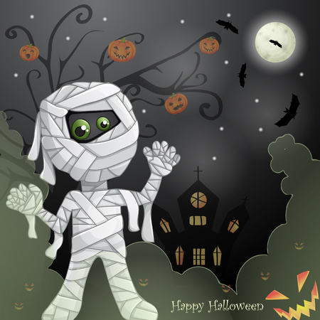 Halloween card with spooky mummyのイラスト素材