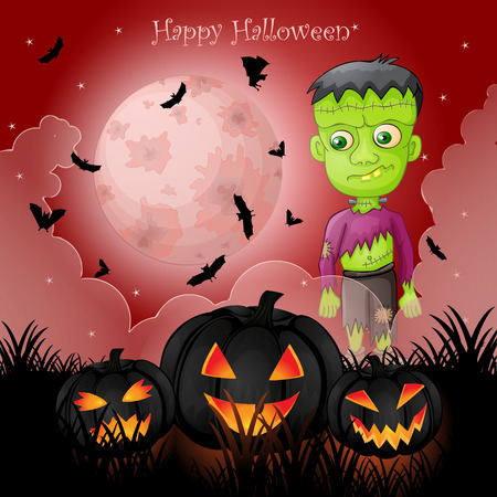 Halloween card with spooky Frankensteinのイラスト素材