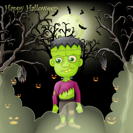 Halloween card with spooky Frankensteinのイラスト素材