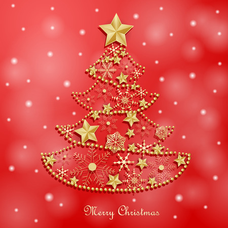 Christmas card with golden snowflakes treeのイラスト素材