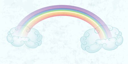 Rainbow and clouds over pastel blue sky backgroundのイラスト素材