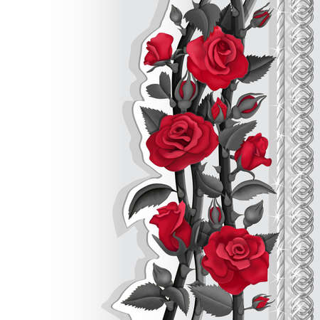 Card with red and black roses and silver chainsのイラスト素材