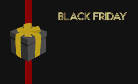 vector black background with red line, black gift, and neon black friday poster for business on sale or promotions for black fridayのイラスト素材