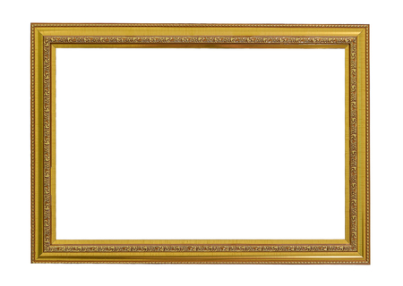 Gold vintage frame. Elegant vintage gold/gilded picture frame with beading. Isolated on white.の写真素材