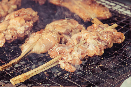 Thai street food in Bangkok, delicious roast chicken BBQの写真素材