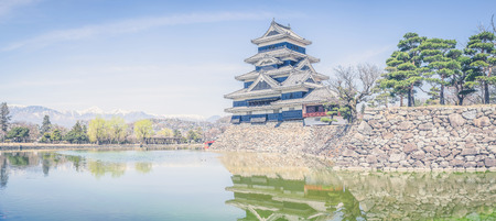 Matsumoto Castle is one of the most complete and beautiful among Japan's original castles ,panorama ,vintageのeditorial素材