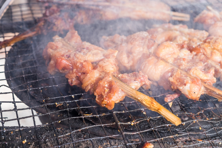 Thai street food in Bangkok, delicious roast chicken BBQの写真素材